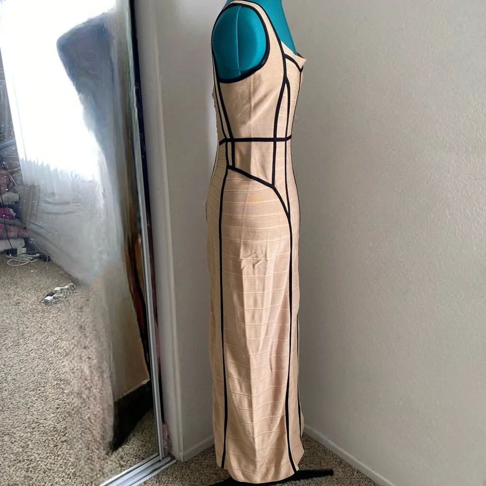 Herve Leger Tan and Black Maxi Bandage Dress Size M - Picture 4 of 7